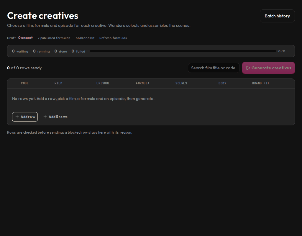 The Create screen