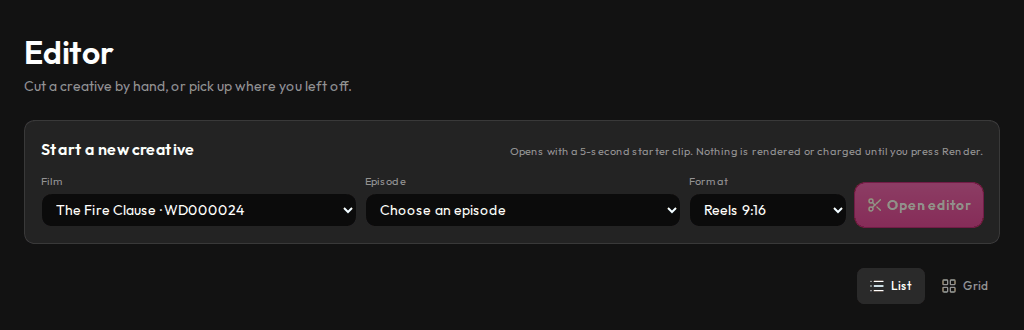 The Editor screen