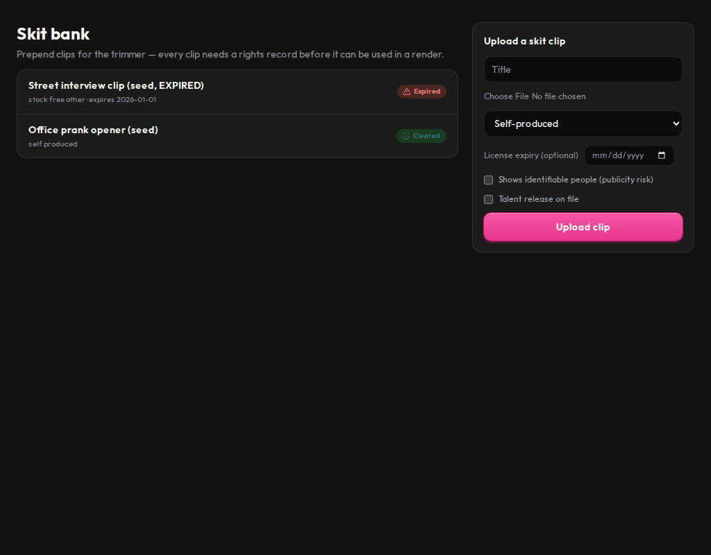 The Skit bank screen